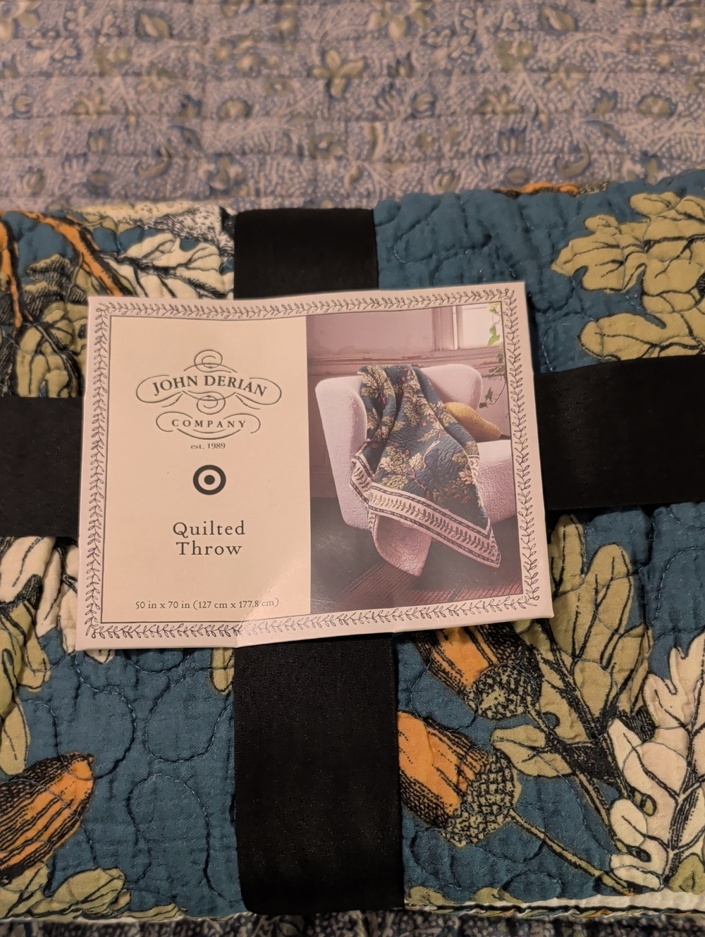 John Derian Teal Floral Quilted Throw Blanket